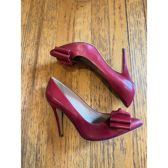 J.Crew Collection Pumps Womens Size 7.5 Red Made in Italy Leather Bow Stiletto - Picture 5 of 10